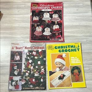 3 Vintage Christmas crochet patterns 90s craft clothes pin Leaflets